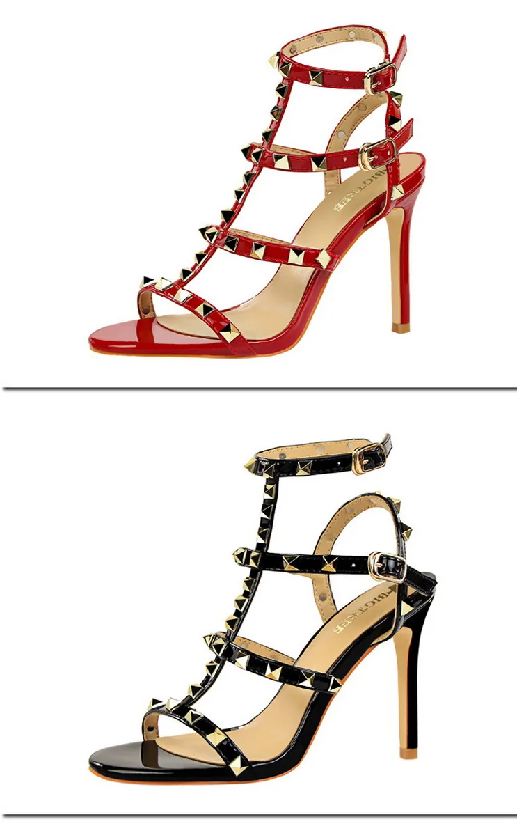 Летние женские сандалии в стиле ретро с Т-образной двойной пряжкой и металлическими заклепками обувь на платформе из искусственной кожи на высоком каблуке Модные женские сандалии в римском стиле