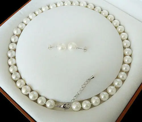 

Charming 8mm White South Sea Shell Pearl Necklace Earring Set 18"^^^@^Noble style Natural Fine jewe FREE SHIPPING
