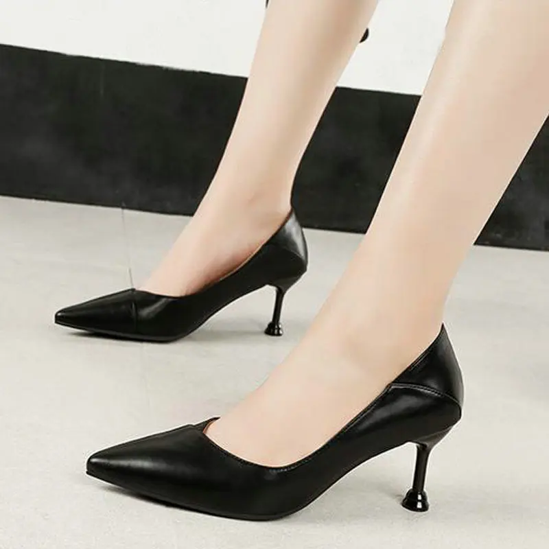 

Luxury classic Shoes Women Pumps Comfortable Silp-on High Heels Party Pointed Toe Solid color Thin Heels Sexy shoes 6.5cm B11-71