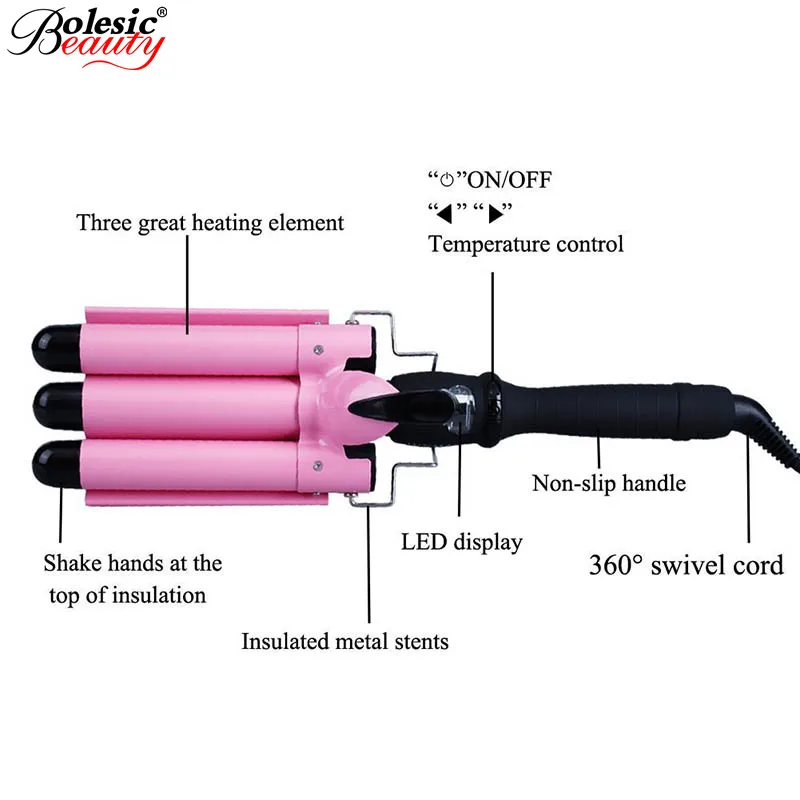 

Fast Heat Curling Iron Electric 3 Barrels Curling Iron Thermoregulator Rizadores Wand curler roller 38mm triple hair waver