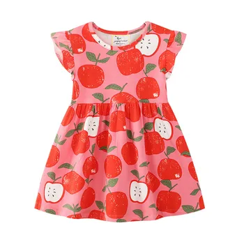 

Jumping meters Baby Girls Dresses Party Summer Cartoon Apple Dress Girls Short Sleeves Clothes Kids New Fashion Princess Dresses