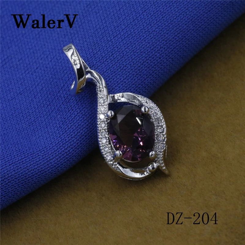 

WALERV 2018 New 925 Stamps Silver Pendant Fashion Jewelry Purple Oval Shape Crystal Color Stone For Women Girl Wedding Pendant