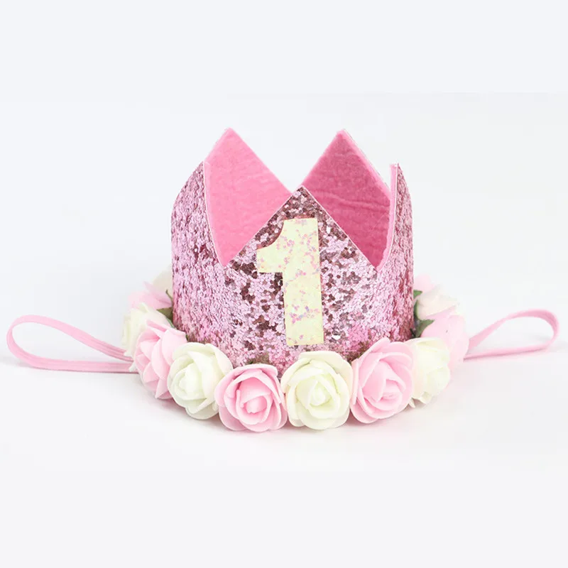 

Numeral 1 2 3 Rose Crown Spangle Party Hat Children First Birthday Cap Headdress Headbands Baby Shower Party Decoration Supplies