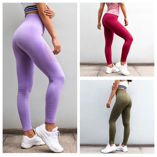 

Womens Fitness Stretch Gym Tights Energy Seamless Workout Yoga Pants High Waist Sport Leggings Purple Running Pants