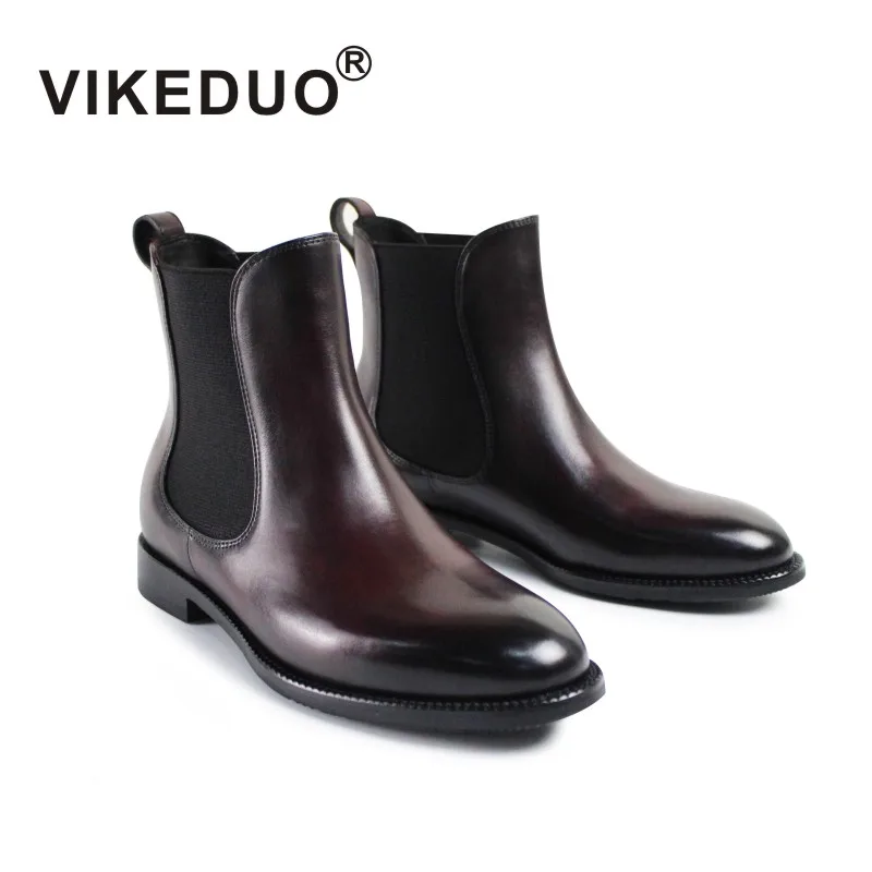 Vikeduo 2018 Winter women Boots Luxury Brand Fashion Shoes Genuine leather Boots For Ladies Newest Manual Brush Color Chelsea 