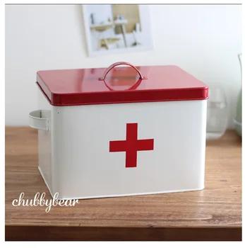 

1Pcs Medicine Box Lovely Home Emergency Storage Tank Good Iron Thicken Cover Square Food Gift Boxes Kitchen Utensil Household