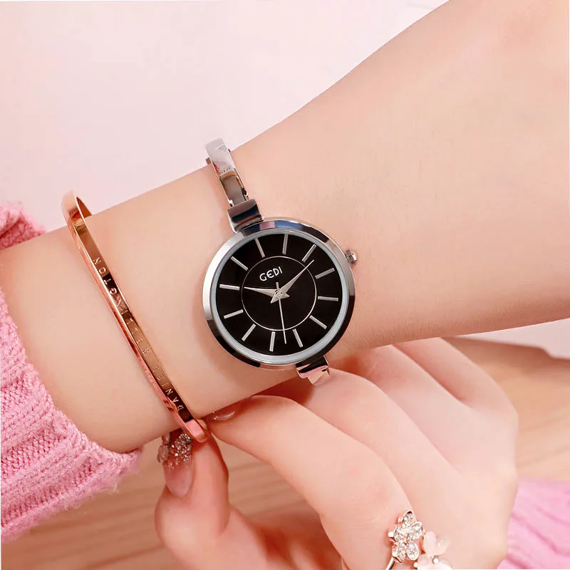 GEDI простые золотые женские часы с большим циферблатом модные часы женские наручные часы Топ женские часы водонепроницаемые reloj mujer - Цвет: White black