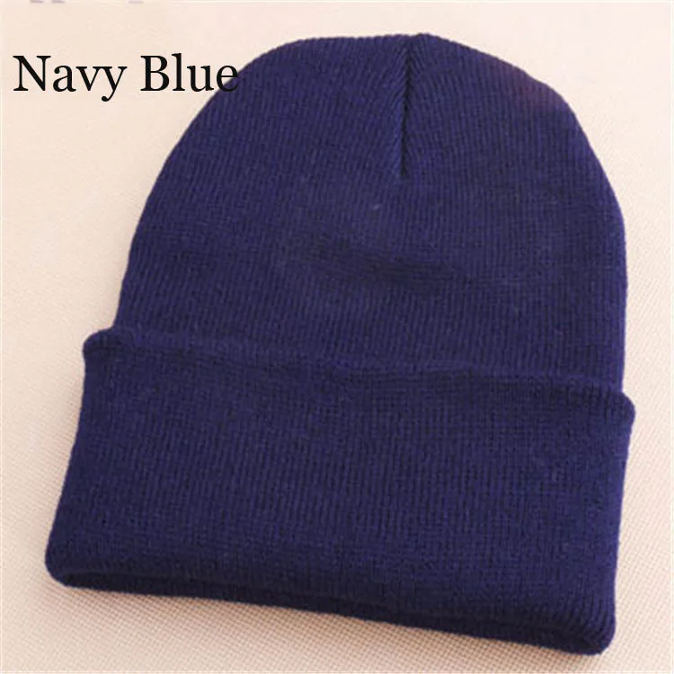 Модные вязаные неоновые женские шапочки для девочек, 28 цветов, Осенние повседневные эластичные женские теплые зимние шапки унисекс, Gorros Hombres - Цвет: Navy Blue