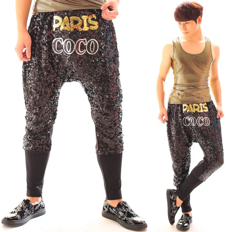 Hommes paillettes Slim Harem Pantalon discothèque DJ chanteur bling hip-hop Pantalon Chaud Hommes paillettes Slim Harem Pantalon discothèque DJ chanteur bling hip-hop Pantalon Chaud