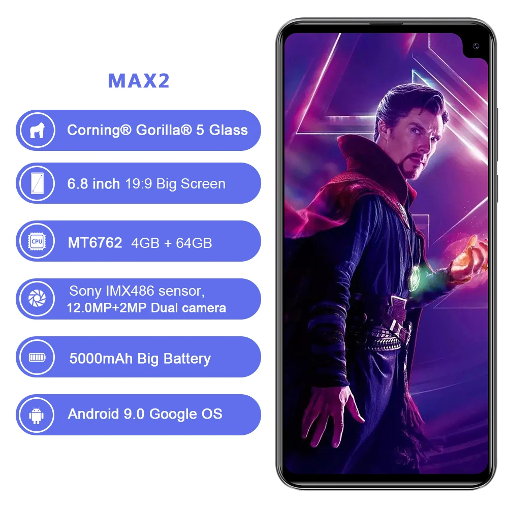 Cubot Max 2 смартфон Восьмиядерный 6 8 &quotБольшой Экран 5000 мА/ч Тип C 4 Гб + 64 ГБ Android 9 0