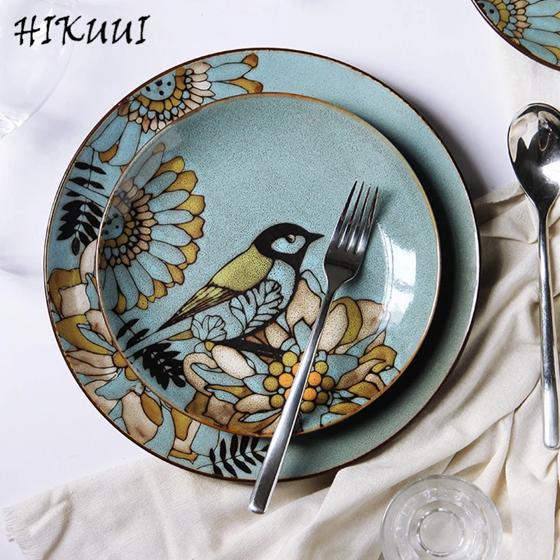 1 шт. круглая керамическая тарелка в китайском стиле ретро с цветами под глазурью фарфоровая посуда в западном стиле для ресторана