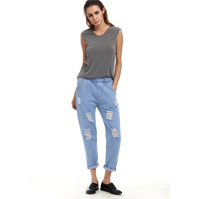 5XL 4XL 3XL New 2017 Denim Women Ripped Jeans for Women Girls Blue Jeans Woman Elastic