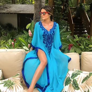 

Beach Swimwear Womens Cover Ups Kaftan Dresses For Women Chiffon Embroider Large Loose Dress Swimsuit Female 851 Clothes Animal