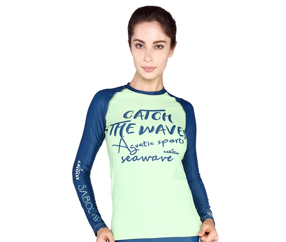

Bonverano(TM) Women's UV Protection Long Sleeve Rashguard (Top & Bottom) UPF 50+ Light Green Blue Swimsuit