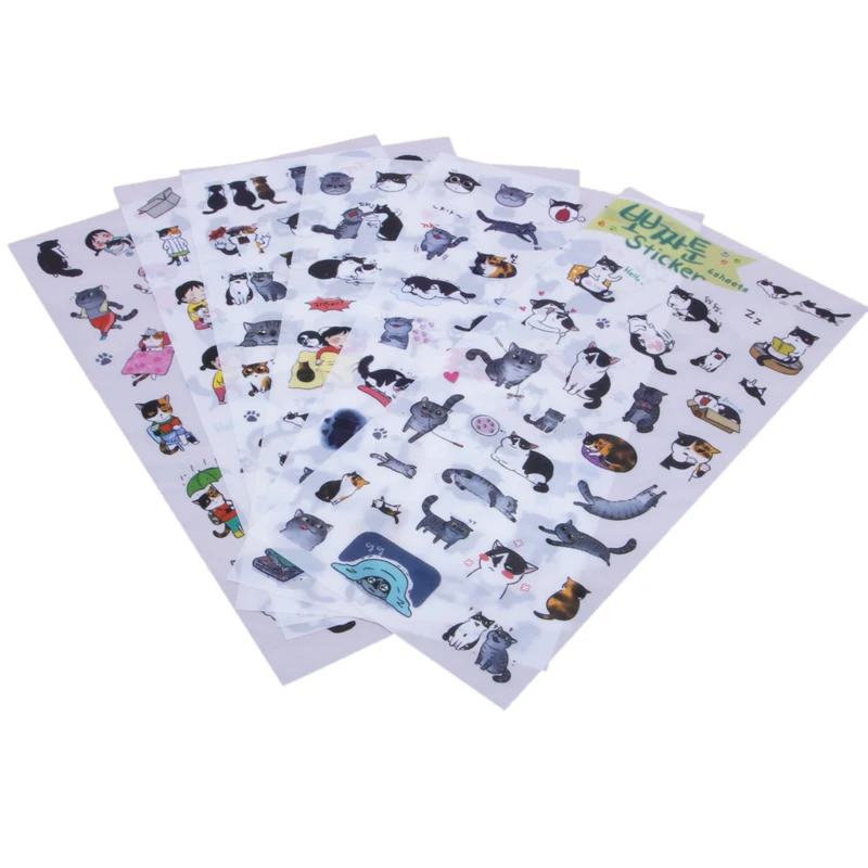 

6 Sheets Cute Cat Album Diary Card Calendar Sticker Label Scrapbooking Stickers