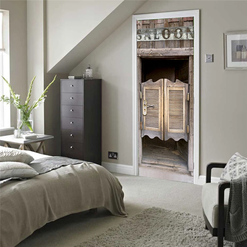 2 Sheets Pcs Hotel Saloon Door Sticker Emulate Door Style Mural