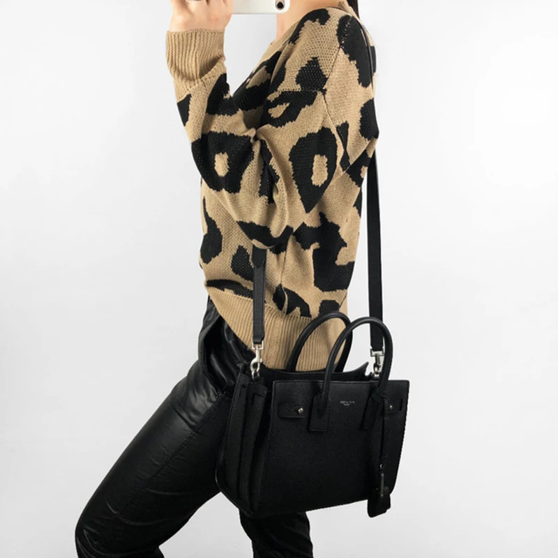 Женские теплые свитера с леопардовым принтом; осенне-зимний пуловер с круглым вырезом; Повседневные свитера; модный свободный свитер