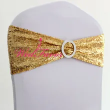 WedFavor 100 шт. Свадебные блестки на стул с бантом и поясом лайкра спандекс блестящая повязка на стул галстук с круглой пряжкой вечерние украшения для мероприятий