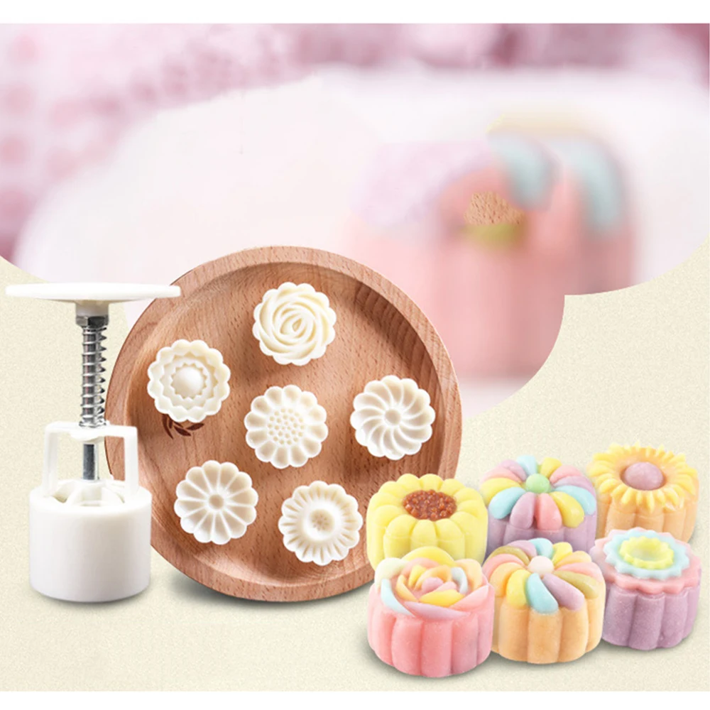 

New Round Flower Mooncake Mold DIY Hand Pressure Fondant Moon Cake Cookie Cutter Pastry Baking Tool wholesale/Drop Shipping