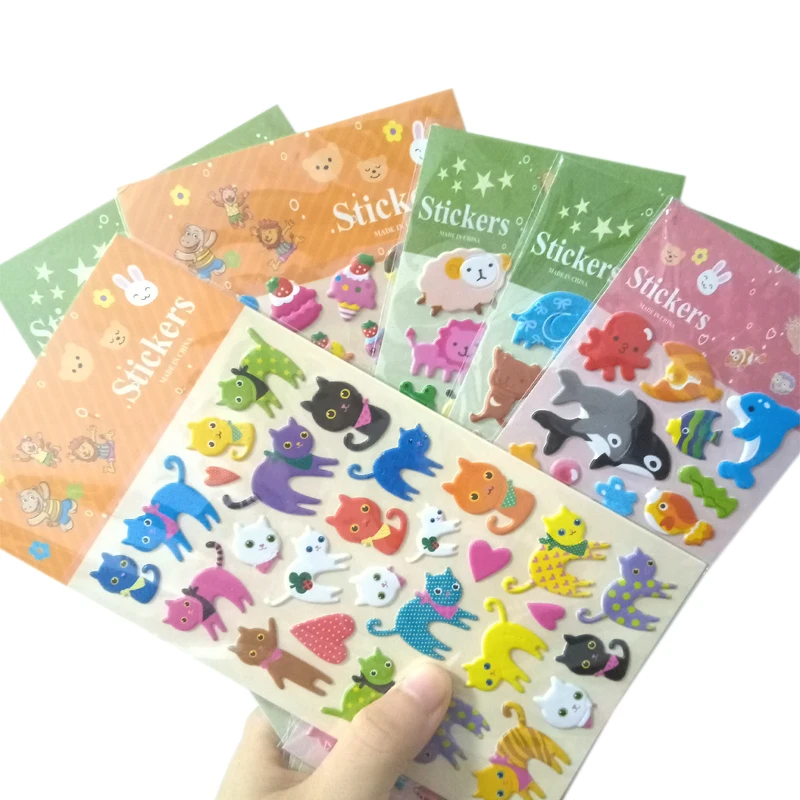 

1pack/lot Korean Style Cartoon Animal Sticker 3D Bubble PVC Whales Cat Scrapbooking Sticker Deco Packing Children Stickers Label