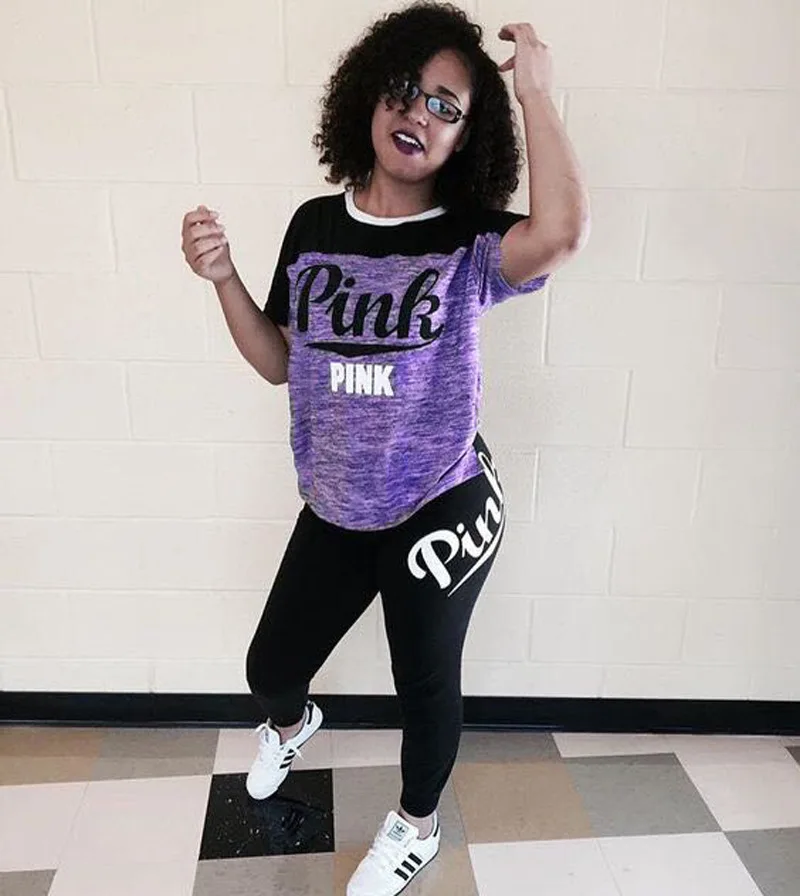 2Pcs Womens Clothing Pink Outfit Print Short Sleeve T-shirt Top And Long Pants Two Piece Set Tracksuit Women Pink Sweatsuit Women's Sets