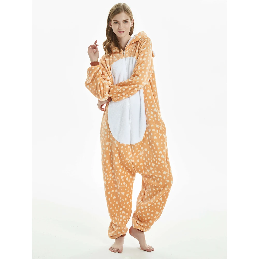 2019 Onesie животных Олень Пижама для взрослых унисекс женщин и мужчин с капюшоном
