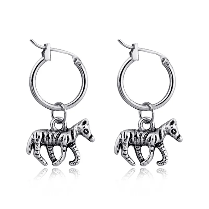 

1pair Vintage Small Zebra Pendant Earrings Antique Silver Gold Color Endless Circle Earring European Fashion Jewelry E14-3