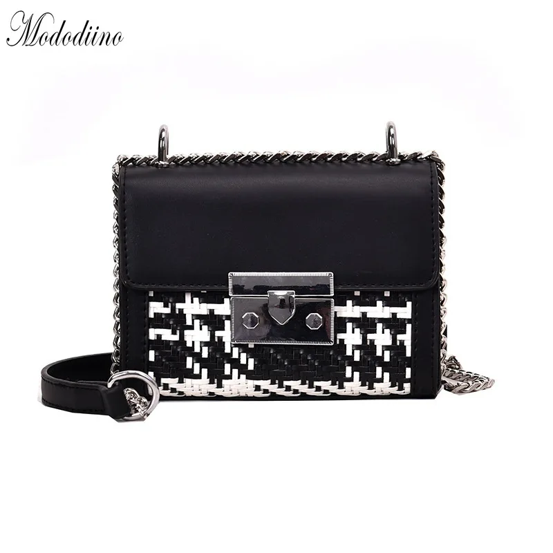 

Mododiino Rattan Bag With PU Leather Small Flap Shpulder Bags Summer Crossbody Bags For Women Chains Ladies Hand Bag DNV1068