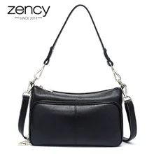 Zency элегантная женская сумка из натуральной кожи, женская сумка через плечо, сумка-мессенджер, кошелек, модная вместительная сумка черного цвета, высокое качество