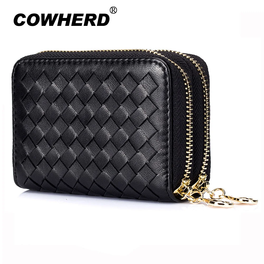 

Genuine Sheep skin Leather Hand Made Knitting Card Wallet Credit Card Holder Men Women Coin Pocket Unisex Purse Quality
