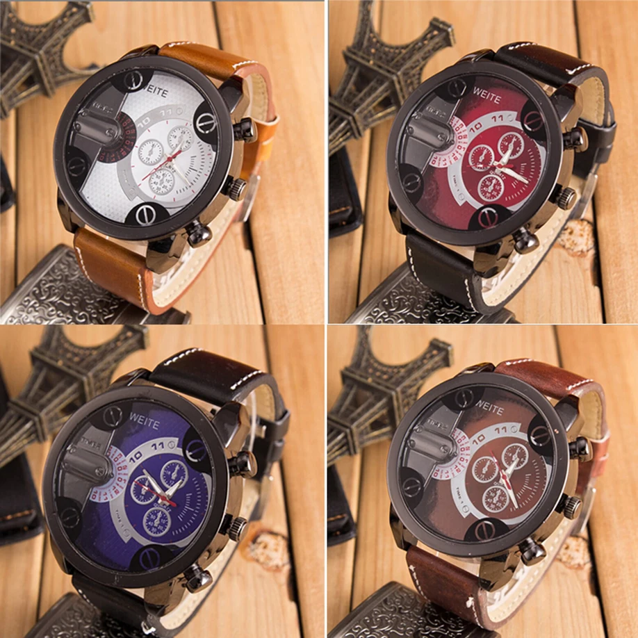 

High Quality Men's Sports Watch Fashion Luxury Mens Analog Sport Steel Case Quartz Leather Wrist Watch For Men Relogio Masculino