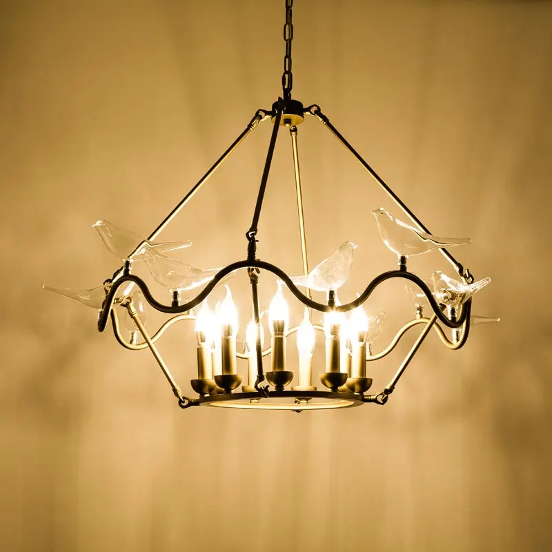 Modern Lustre Copper Chandelier Lighting Glass Birds Lamp Living Room Kitchen Bedroom Foyer Home