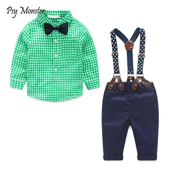 

Baby Clothing Sets 2018 Spring Autumn Baby Boys Gentleman Clothes Newborn Boy Bow tie Shirt+Overalls 2PCS Outfits Sets A22
