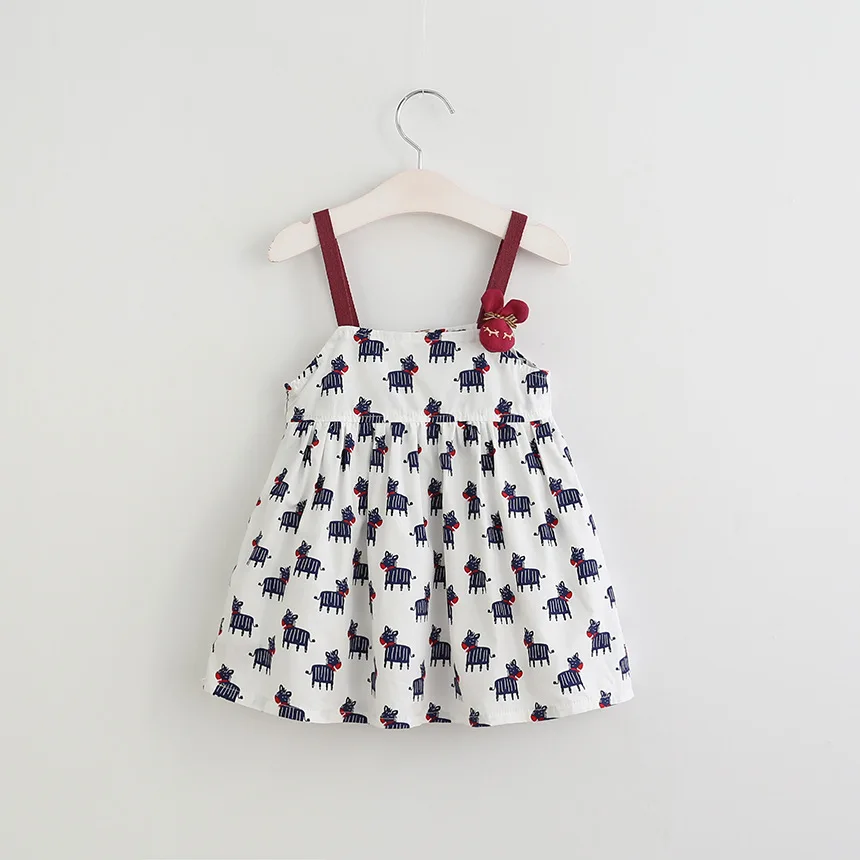 

YW70149840 Retail 2017 SummerB Girls Dresses Print Suspendent Appliques Rabbit Bunny Girl Princess Dress Girl Clothes Lolita