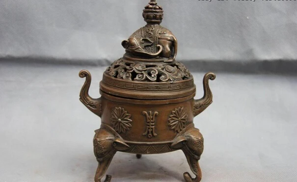 

Collectible bronze lion statue S0723 8 Buddhism Copper Bronze Elephant Longevity treasure bowl incense burner Censer (B0413)