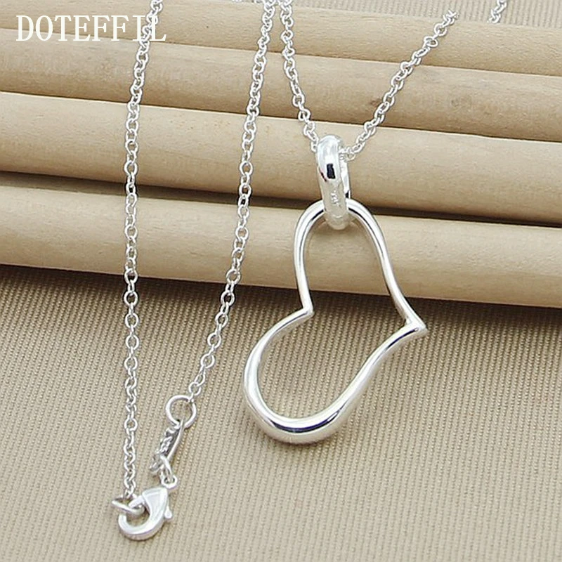 DOTEFFIL 925 Sterling Silver Heart Pendant Necklace 18 Inch Chain For Woman Fashion Wedding Engagement Party Charm Jewelry - Image 3