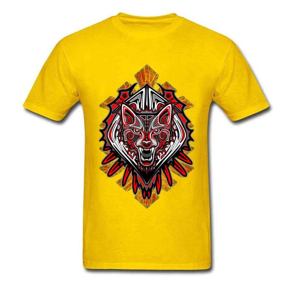 Wolf Tattoo Style Haida Art Short Sleeve Tops Tees Crew Neck All Cotton Men T Shirts Party Clothing Shirt Oversized Wolf Tattoo Style Haida Art yellow