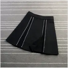 Летняя черная мини юбка из полиэстера с заклепками в стиле панк, плиссированная юбка с высокой талией, женские короткие юбки в стиле стимпанк, готика