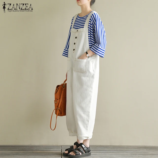 2018 ZANZEA Women Strappy Sleeveless Long Jumpsuits Casual Solid Loose Cotton Linen Rompers Party Harem Pants Overalls Dungarees 1