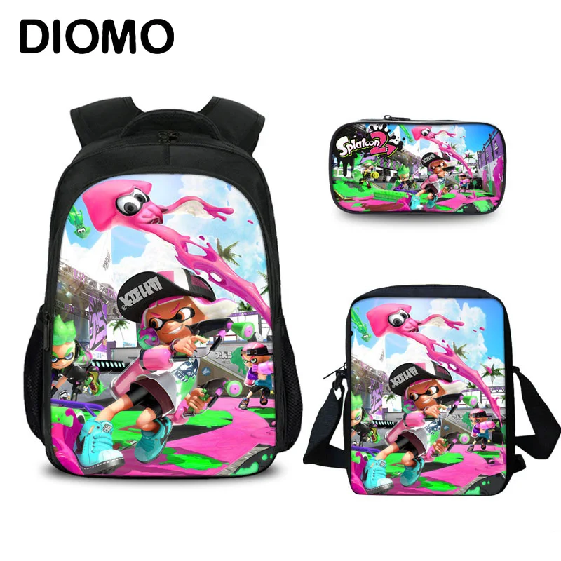 

DIOMO splatoon 2 style Cute trend pattern school bags set kids backpack boys girls for teenager waterproof laptop bagpack child