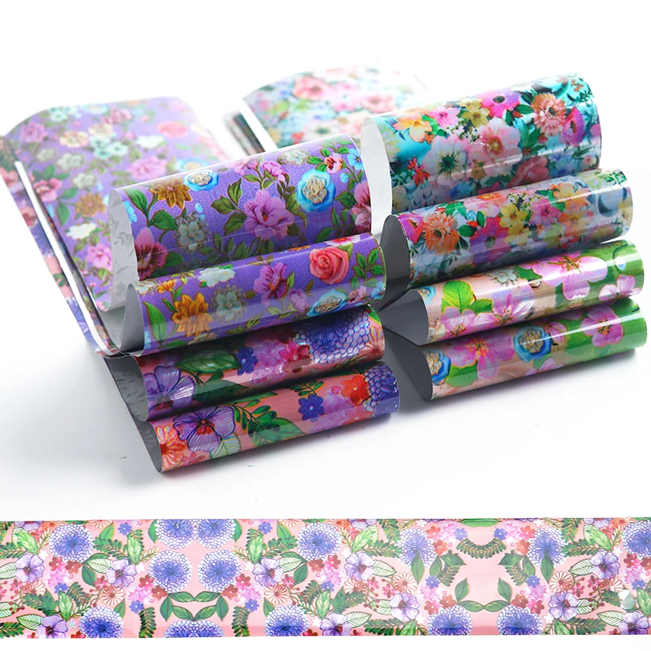 16pcs Colorful Flowers Nail Foils Stickers Adhesive Holographic Transfer Starry Paper Decals Summer Floral Wraps Decor Tip LA795 (10)