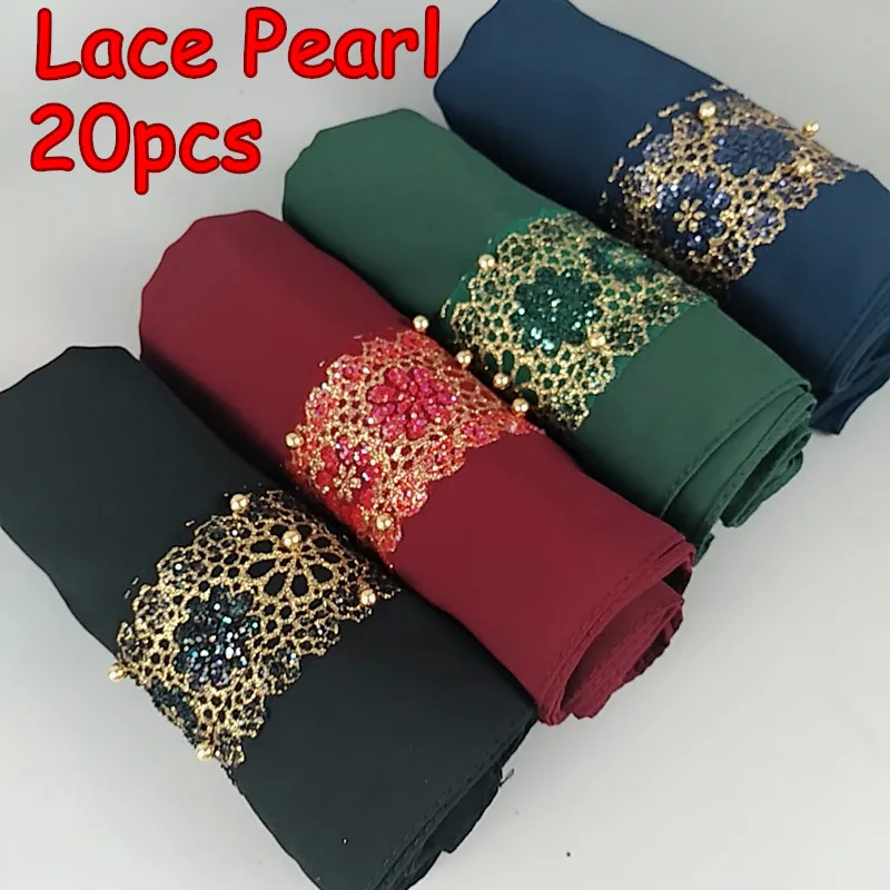 

H9 20pcs High quality lace pearl bubble chifffon hijab lady shawls women scarf scarves 180*75cm can choose colors