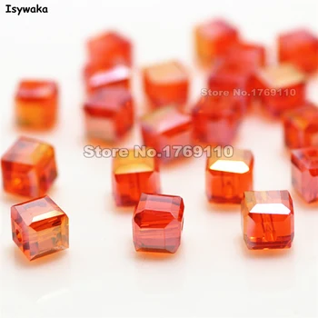 

Isywaka 100pcs Orange Red AB Color Square 6mm Austria Crystal Beads Charm Glass Beads Loose Spacer Bead for DIY Jewelry Making