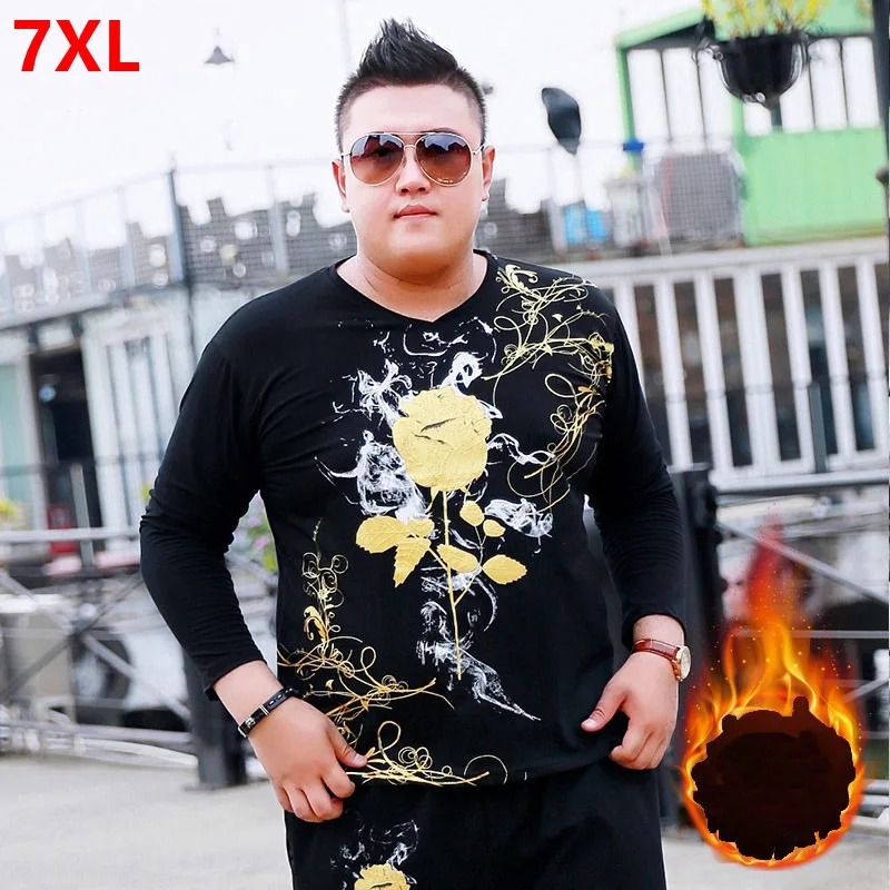 

Winter long-sleeved t-shirt 7XL warm printing plus fertilizer XL men's t-shirt plus velvet autumn 6XL