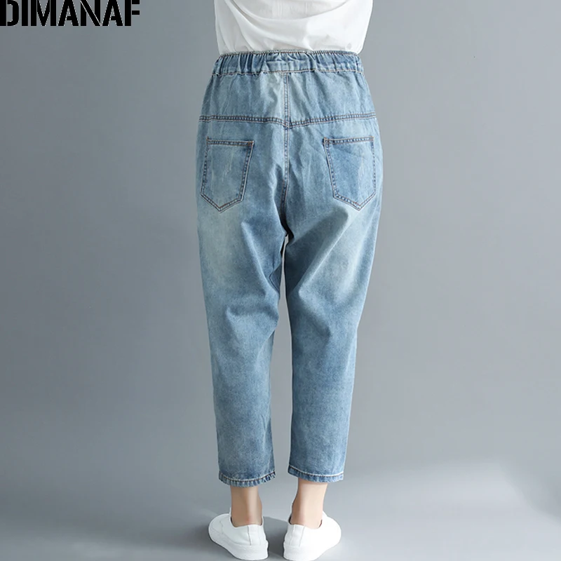 DIMANAF, женские джинсы, длинные штаны, женские брюки, джинсовые, винтажные, с дырками, с цветочной вышивкой, с эластичной талией, Осенние, свободные, размера плюс M-3XL