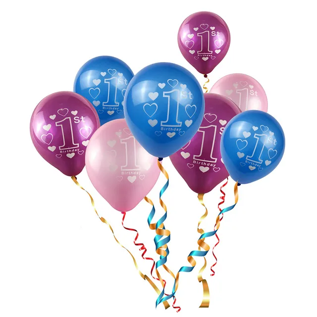 50 Pieces 10 Inch Pink Blue Purple Latex 1st Birthday Balloons For