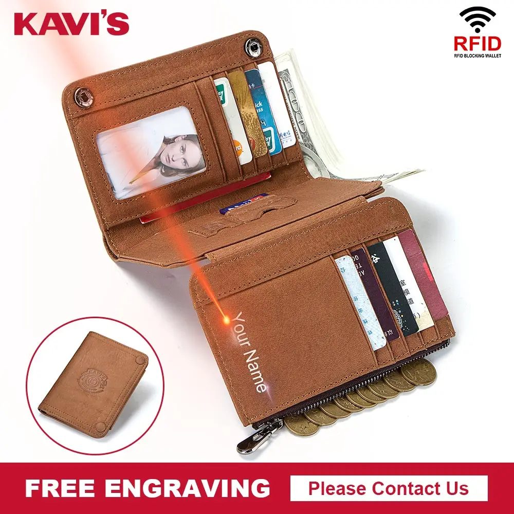 Кошелек KAVIS из 100% натуральной кожи мужской кошелек с бесплатной гравировкой для
