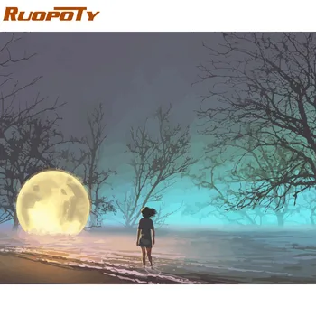 

RUOPOTY Frame Moon DIY Painting By Numbers Landscape Acrylic Paint By Numbers For Adult Wall Art Picture Unique Gift Home Decors
