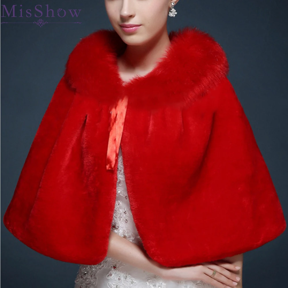 

Red Ivory Accessories Wedding Wraps Shawl Cloak Cape Jacket Bridal Bolero Winter Faux Fur Wraps Coat Stole Evening bridal cape