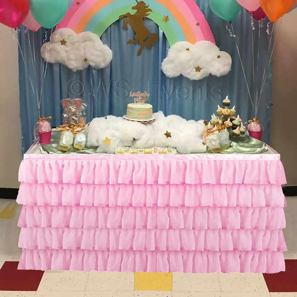 TPFOCUS 5 Layers Wavy Spliced Chiffon Table Skirt for Wedding Birthday Party Decoration